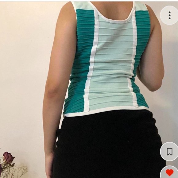 Y2K zip up tank top turqoise green colorblock bandage style S - Picture 2 of 4